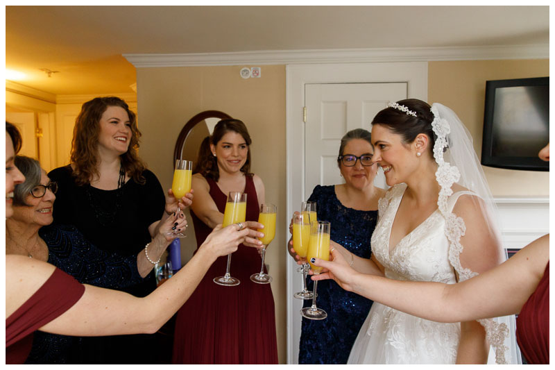 Bride and Bridesmaids with Mimosas at the Inn on Boltwood