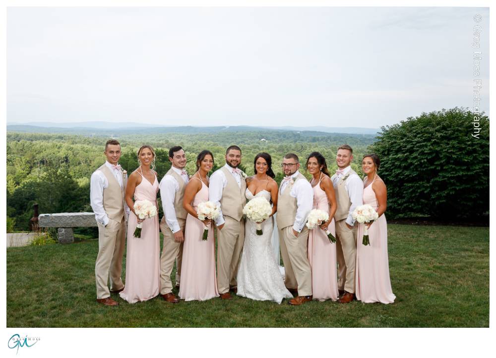 Wedding party in front of scenic background
