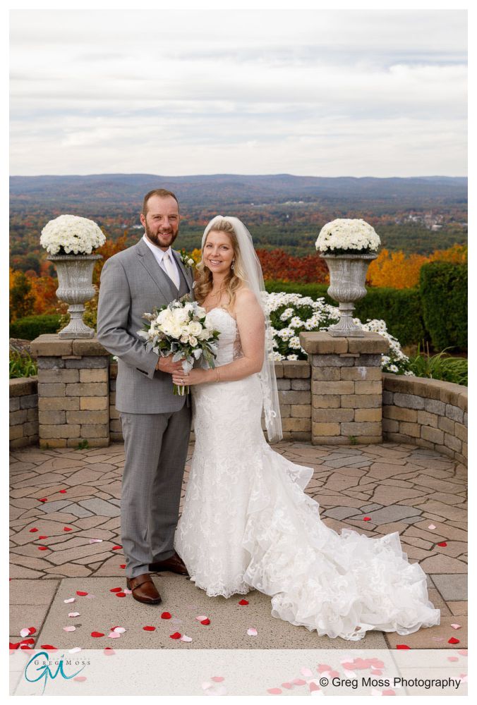 Bride and groom portrait outside in the fall