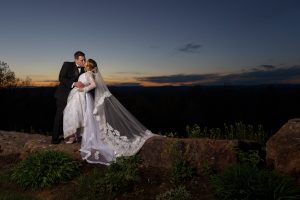 Wedding couple sunset photo at the Log Cabin/Delaney house