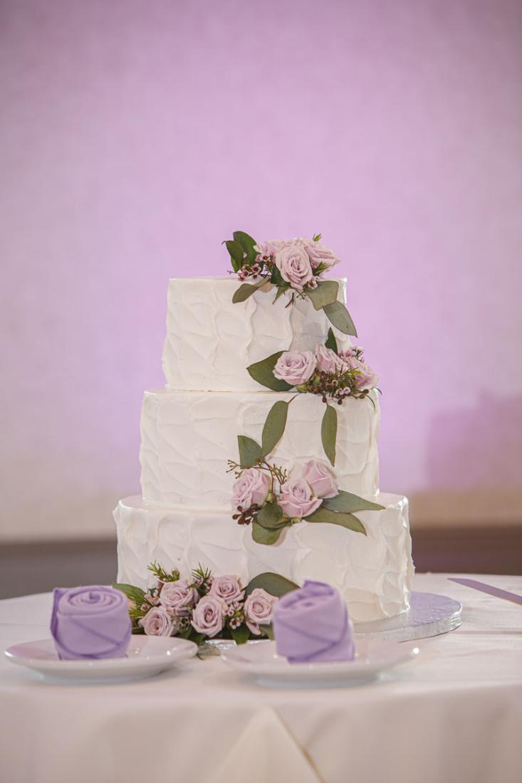 Wedding cake with lavender flowers