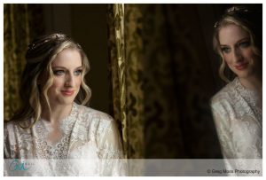 Stunning bridal portrait with reflection of bride in tv