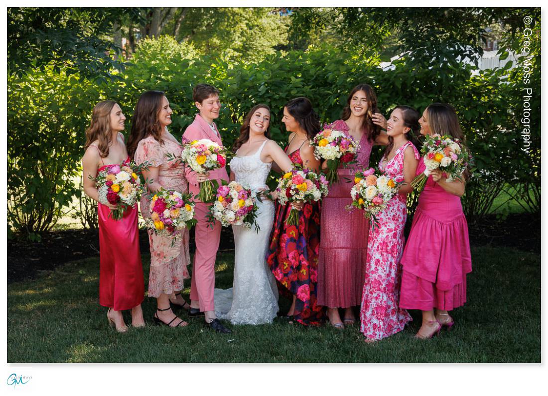 Bridal party with mismatched dresses.
