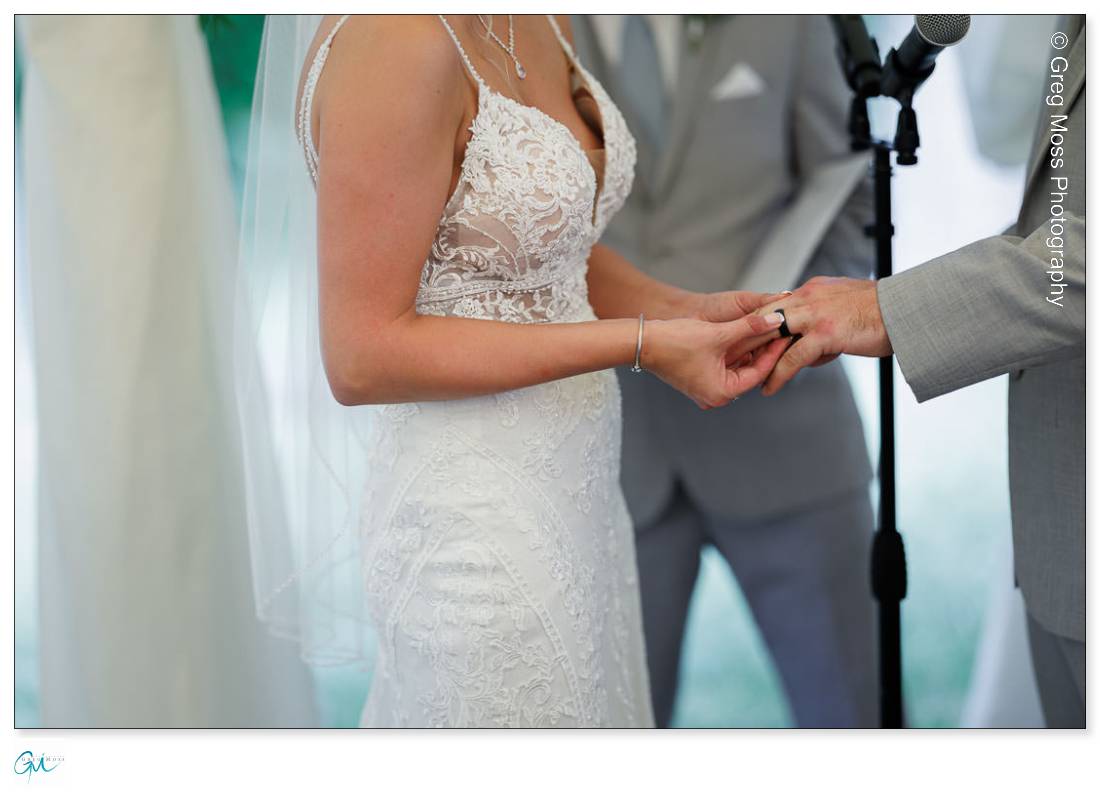 Bride putting ring on groom's finger