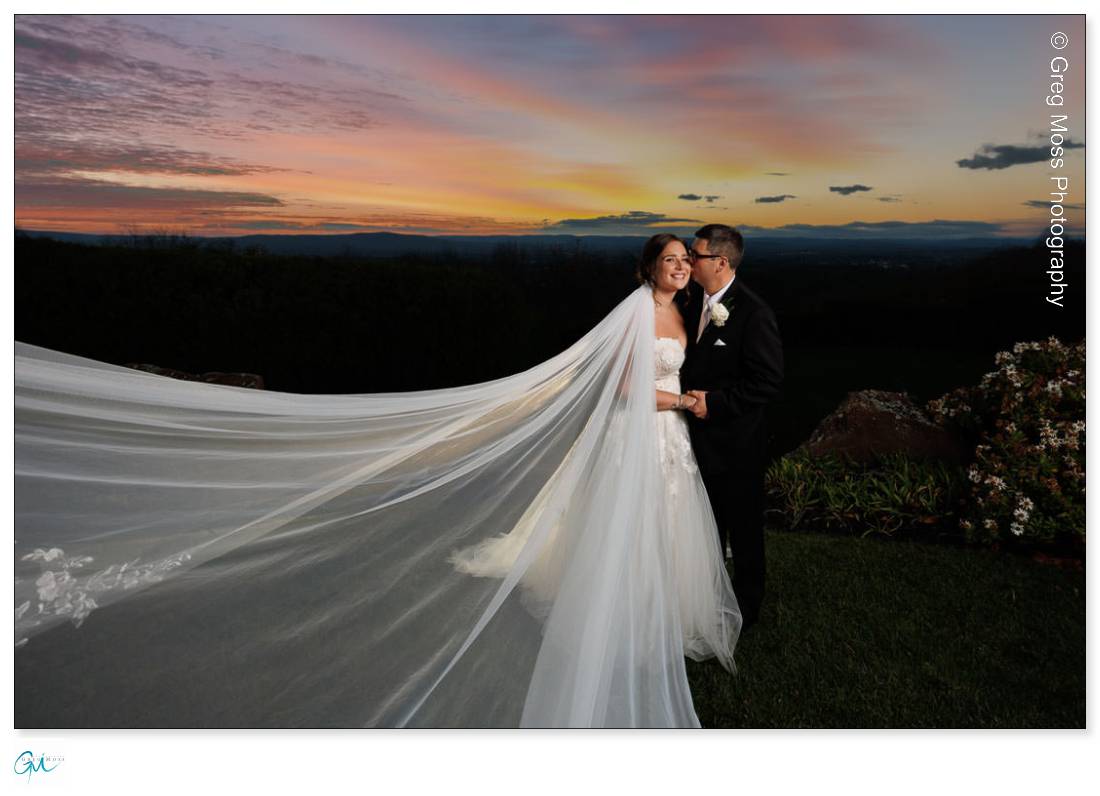 Veil pull shot with sunset from view at the Log Cabin Holyoke ma
